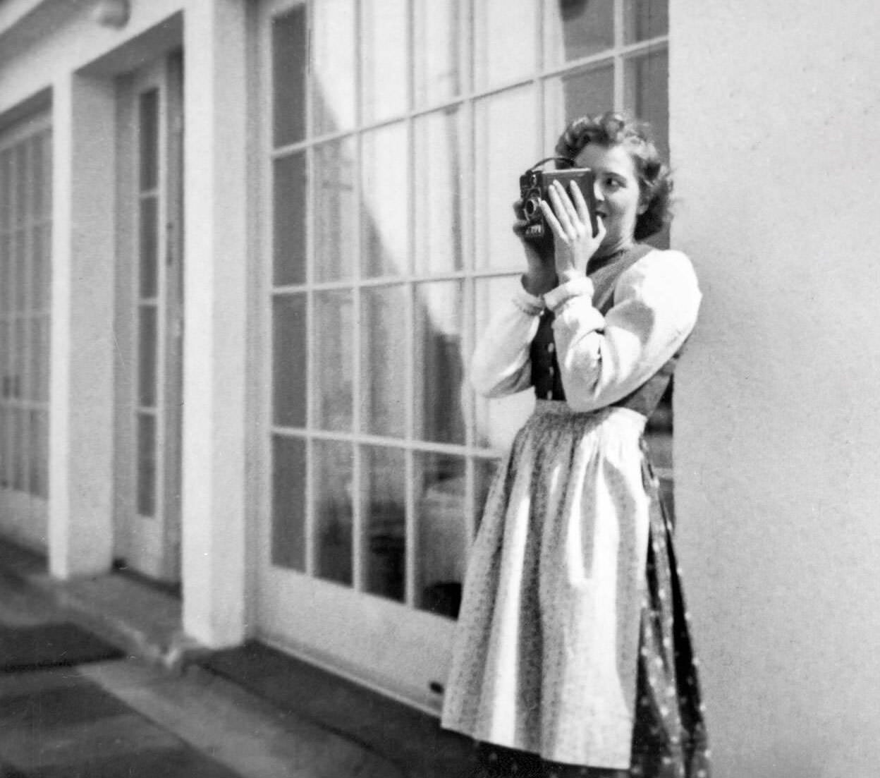 Eva Braun, photographing at The Berghof, Berchtesgaden, Nazi Germany, 1930s