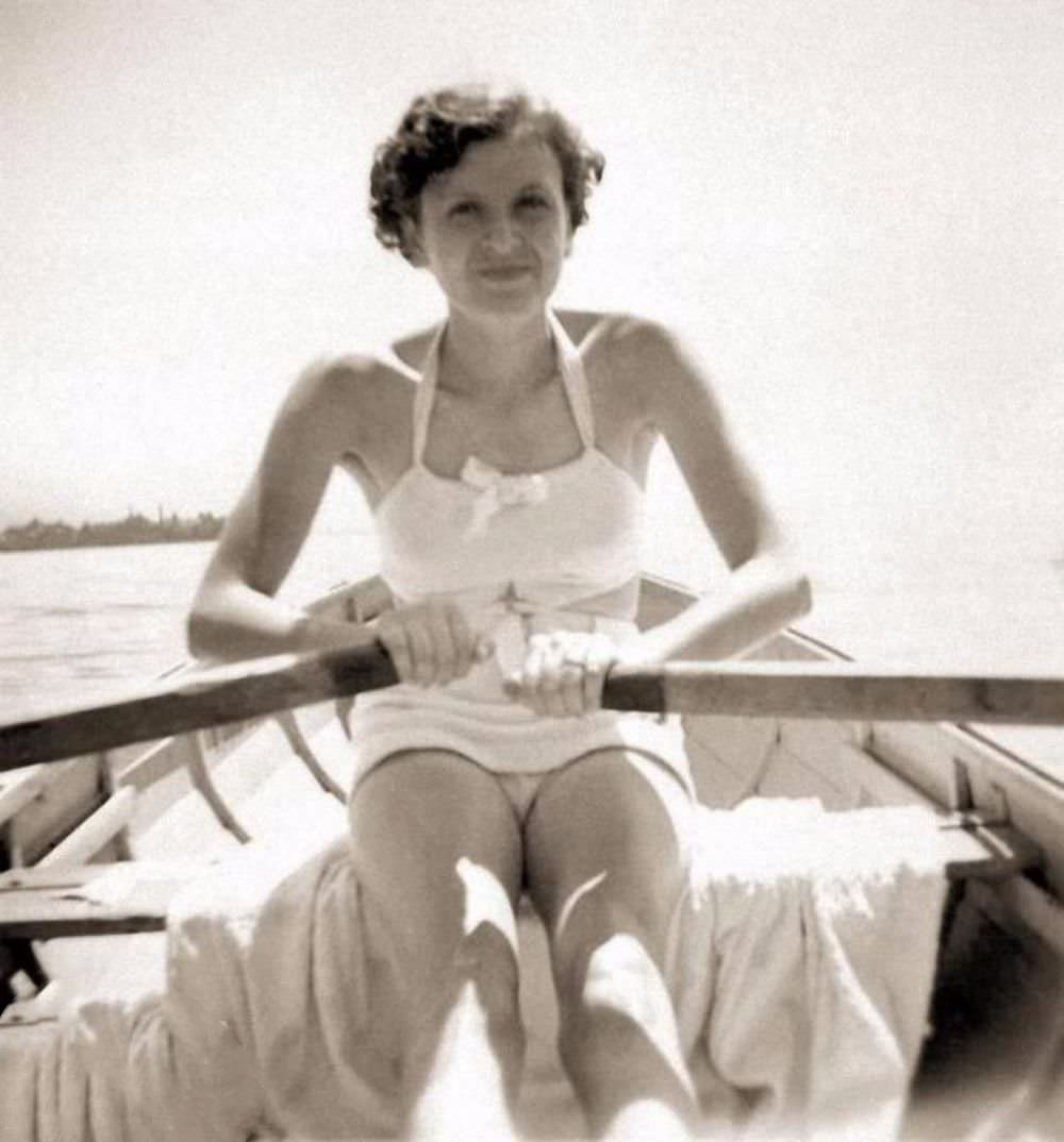 Eva Braun in a rowboat on Lake Worthsee near Munich in 1937.