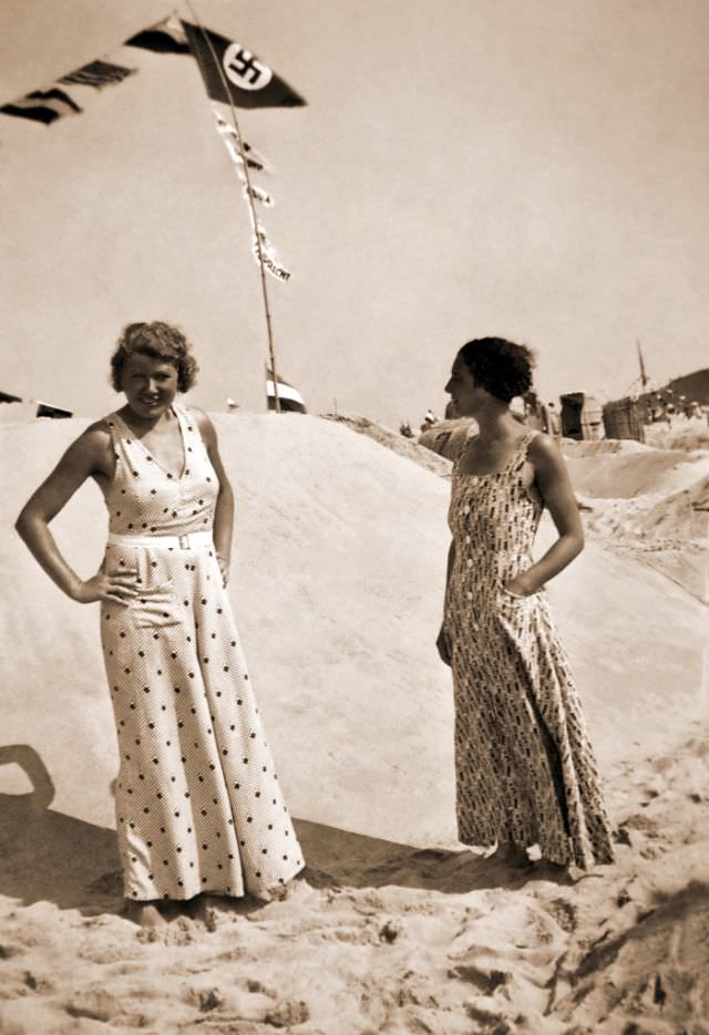 Young women enjoying a day at the beach in Zinnowitz, Germany during WWII
