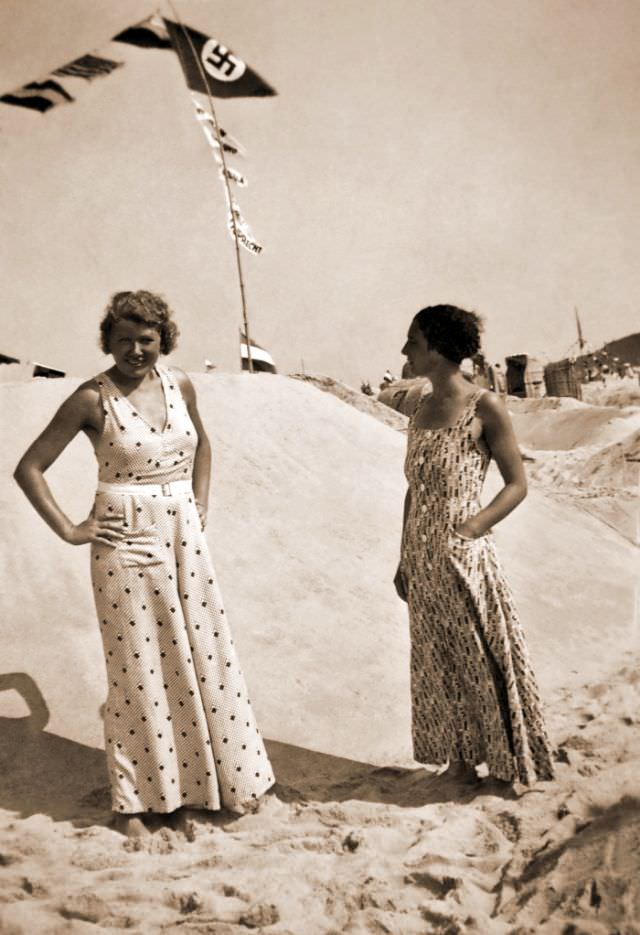 Young women enjoying a day at the beach in Zinnowitz, Germany during WWII