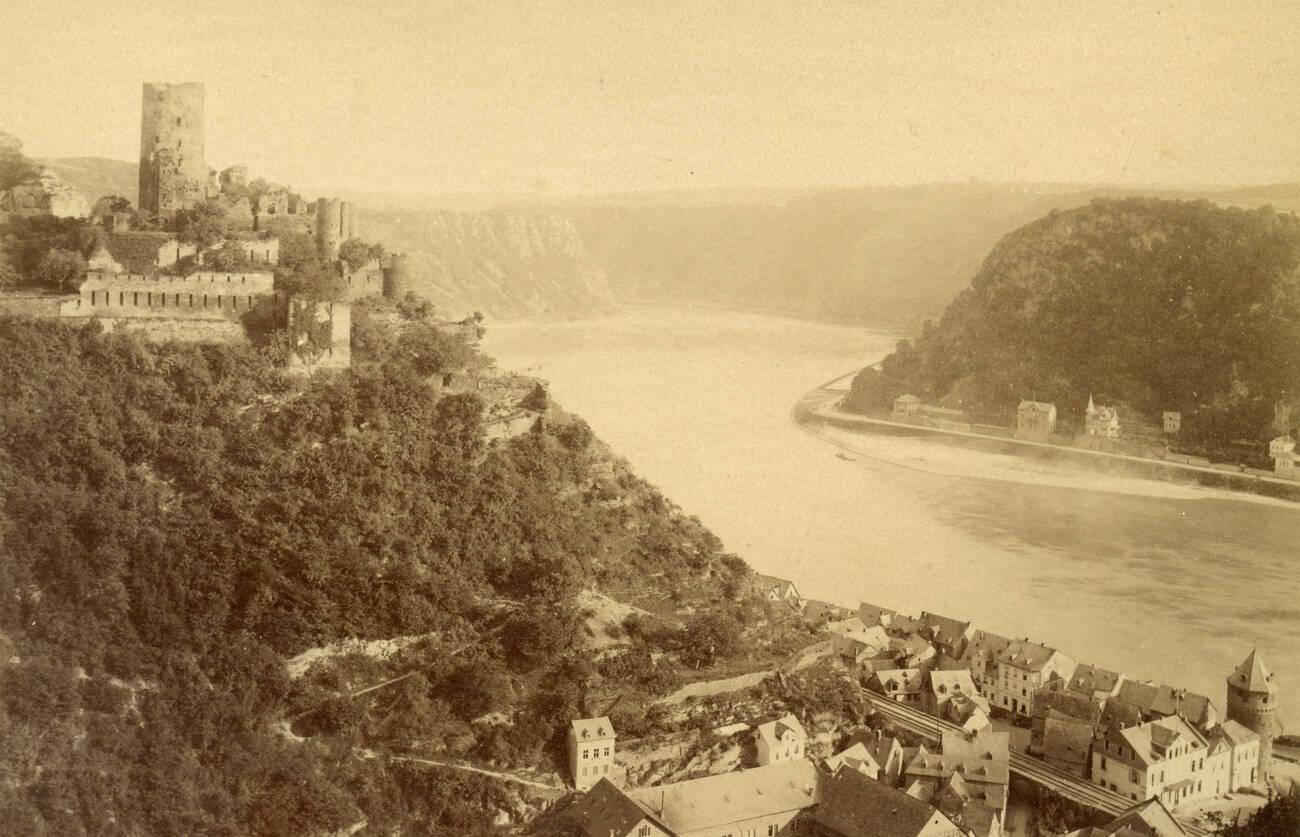 Katz Castle over the Rhine, St. Goarshausen, Germany, 1880s.