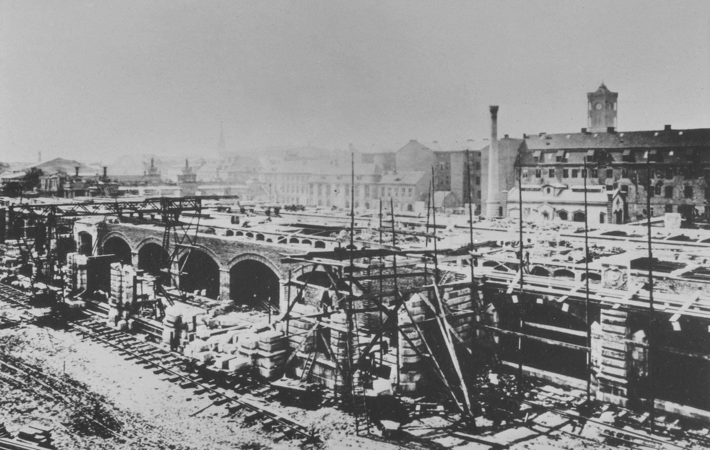 Bau Stadtbahn am Königsgraben, Berlin, 1880.