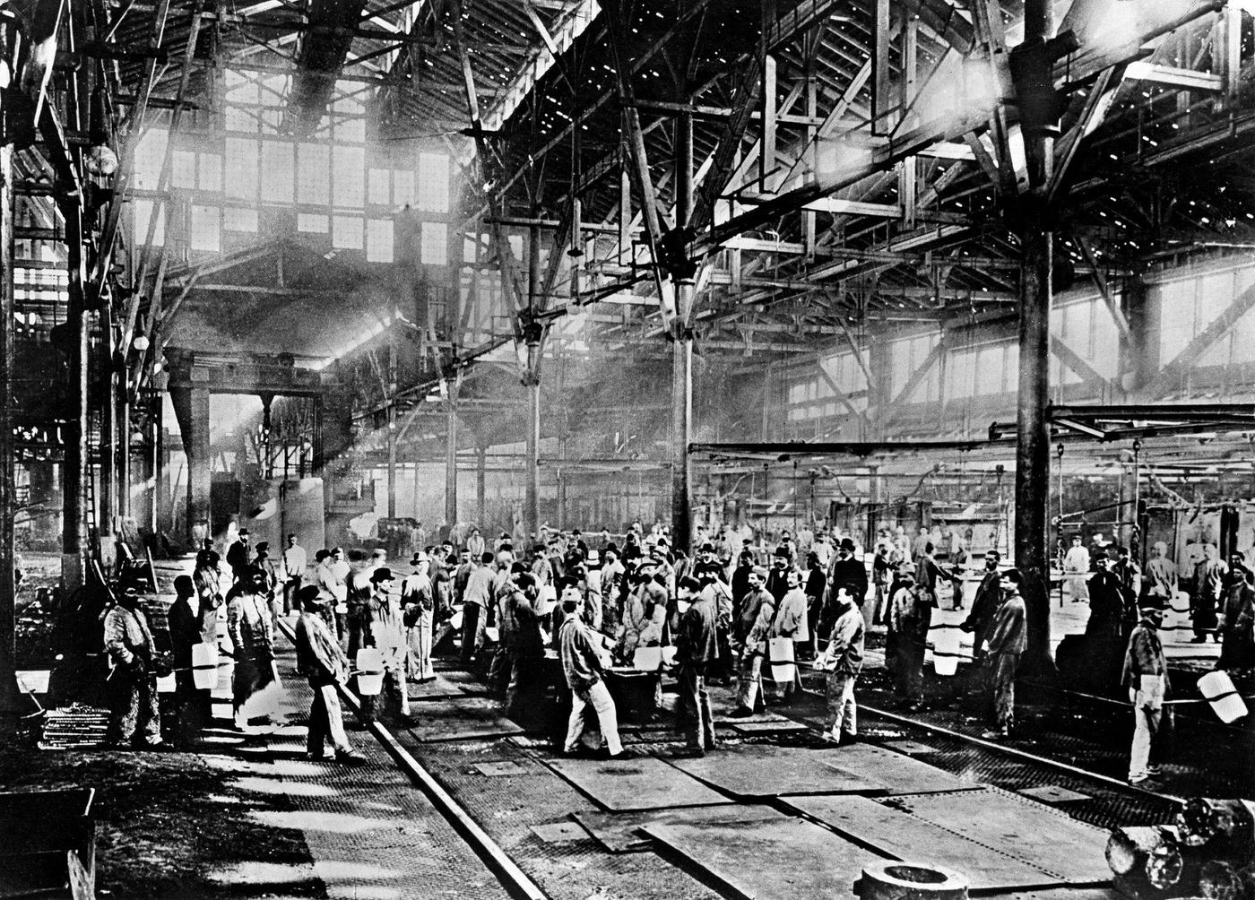 Steel production, Krupp works, Essen, 1880.