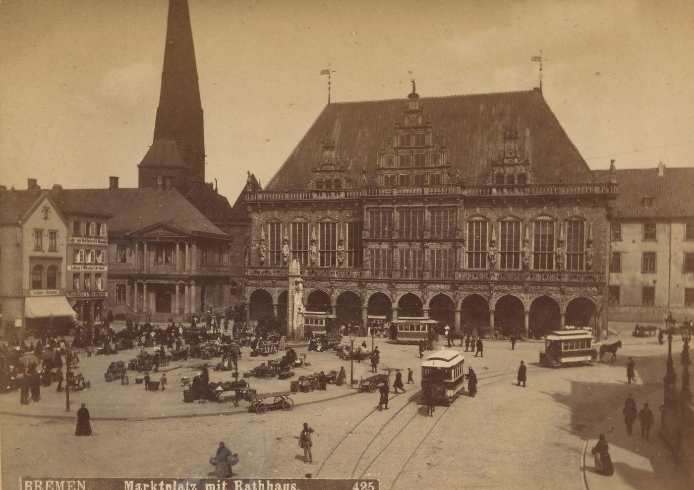 Bremer Marktplatz with town hall, Bremen Town Hall, Louis Koch, 1880