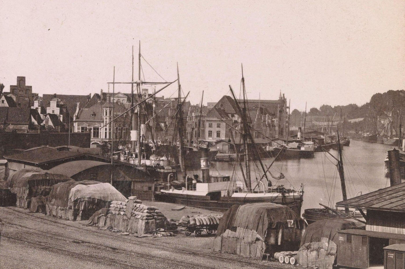View of the harbor of Lubeck, 1890.