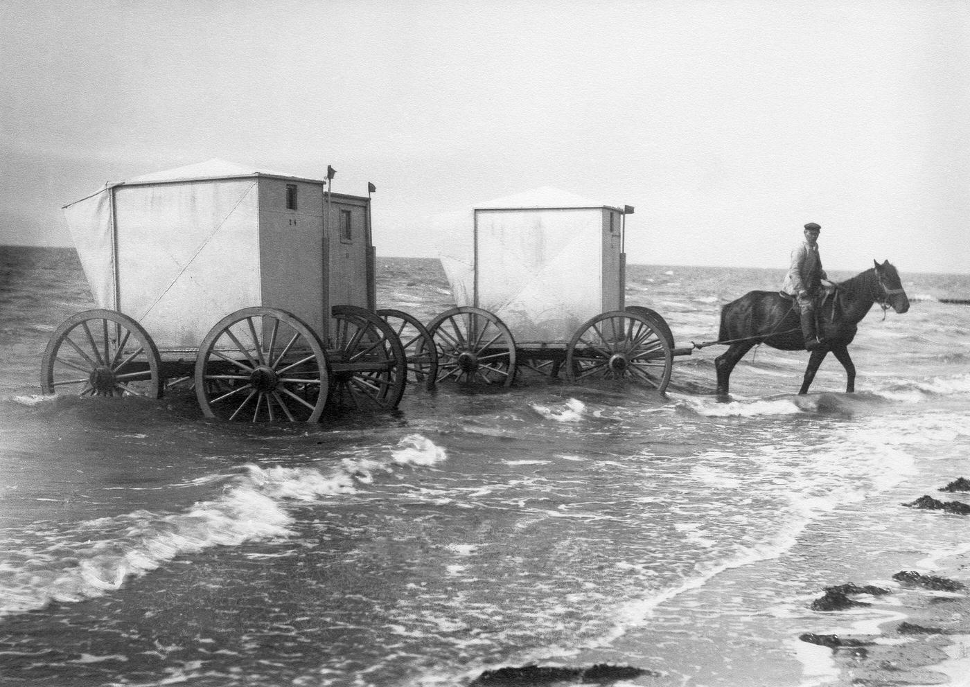 Germany, North Sea Coast: Beach Life, Bathing Machines, Seaside Resort