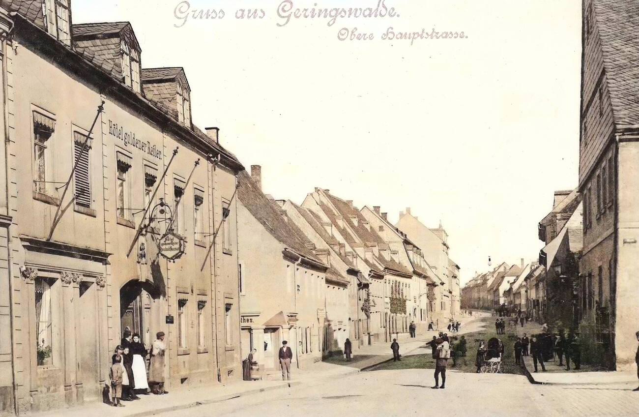Hotels in Saxony, Baby cars, Buildings in Geringswalde, Germany, 1898.