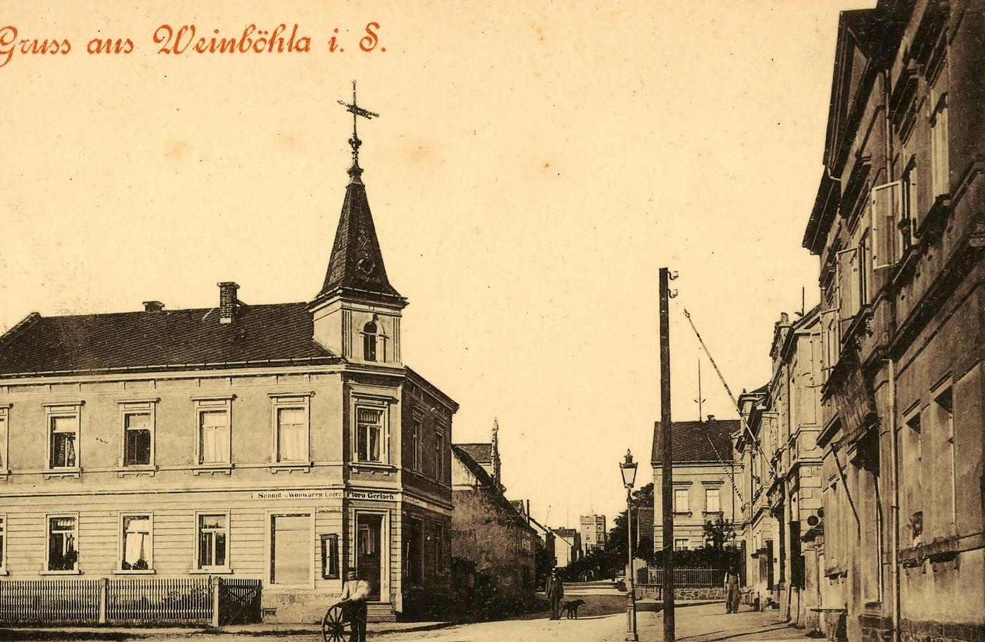 Buildings in Landkreis Meissen, Weather vanes, Shops, Cartwheels, Weinbohla, Landkreis Meissen, Strasse, Germany, 1900s.