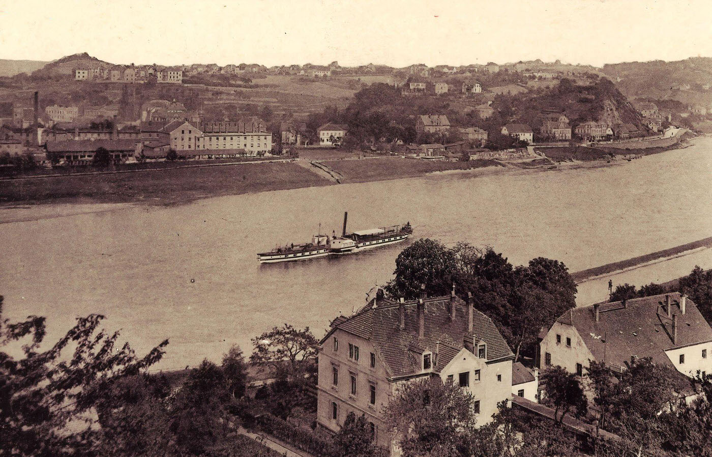 Elbe in Meissen, Ferries, Krippen Ship, Germany, 1904.