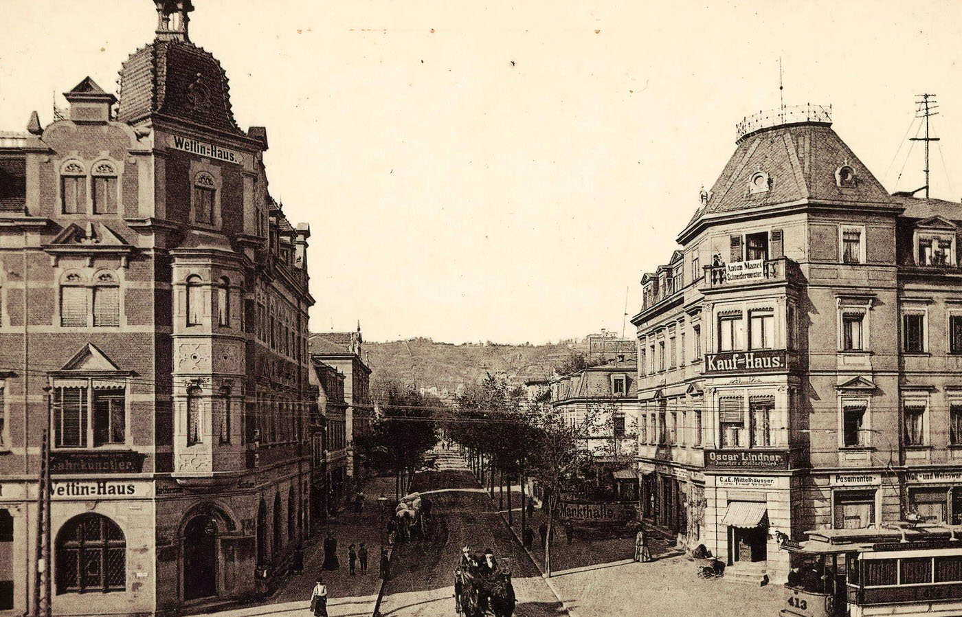 Lossnitzbahn in Radebeul, Horse-drawn trams, Radebeul Ost, Germany, 1901.