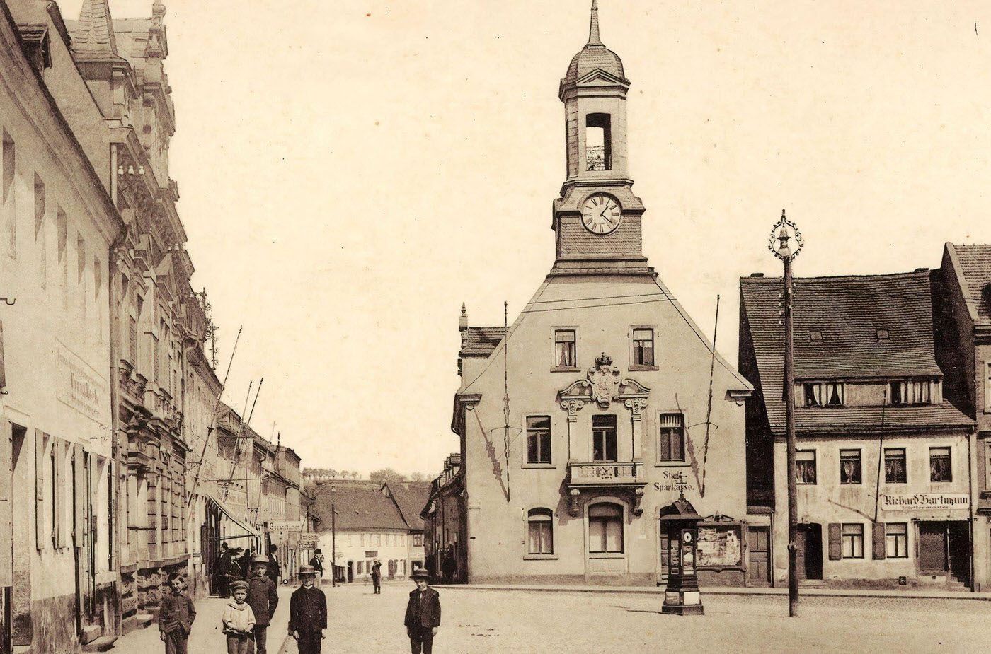 Town halls in Wilsdruff, Advertising columns, 1900s, Germany.
