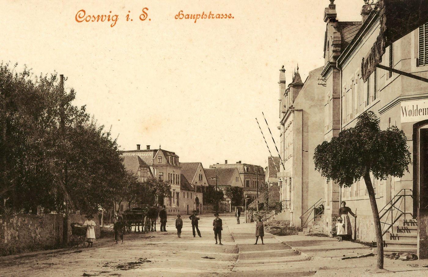 Horse-drawn carriages in Germany, Shops in Saxony, 1900s, Germany.