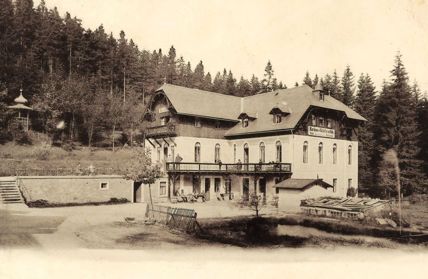 Spa buildings in Saxony, Ponds, Fountains, 1900s, Germany.