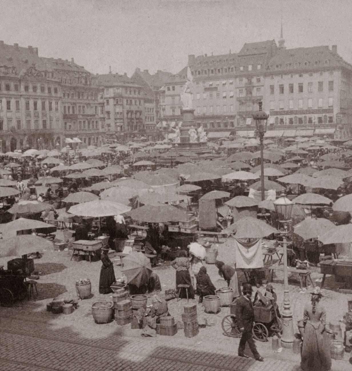 Vintage photo of market day in Dresden. Germany. 1900s
