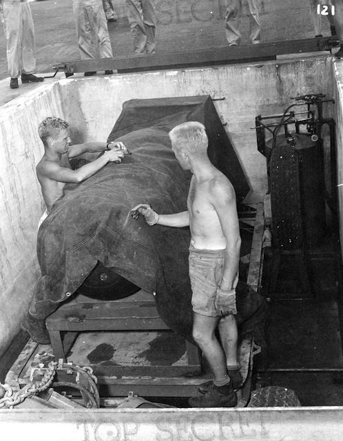 Little Boy, covered by a protective tarp for security reasons Little Boy, covered by a protective tarp for security reasons.