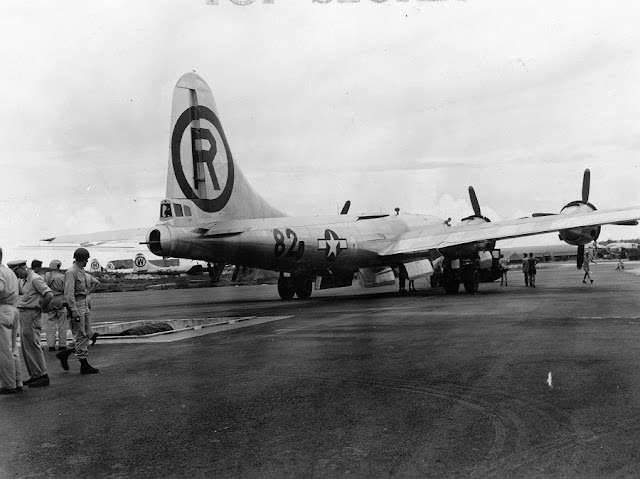 The Enola Gay backs up over the bomb pit.