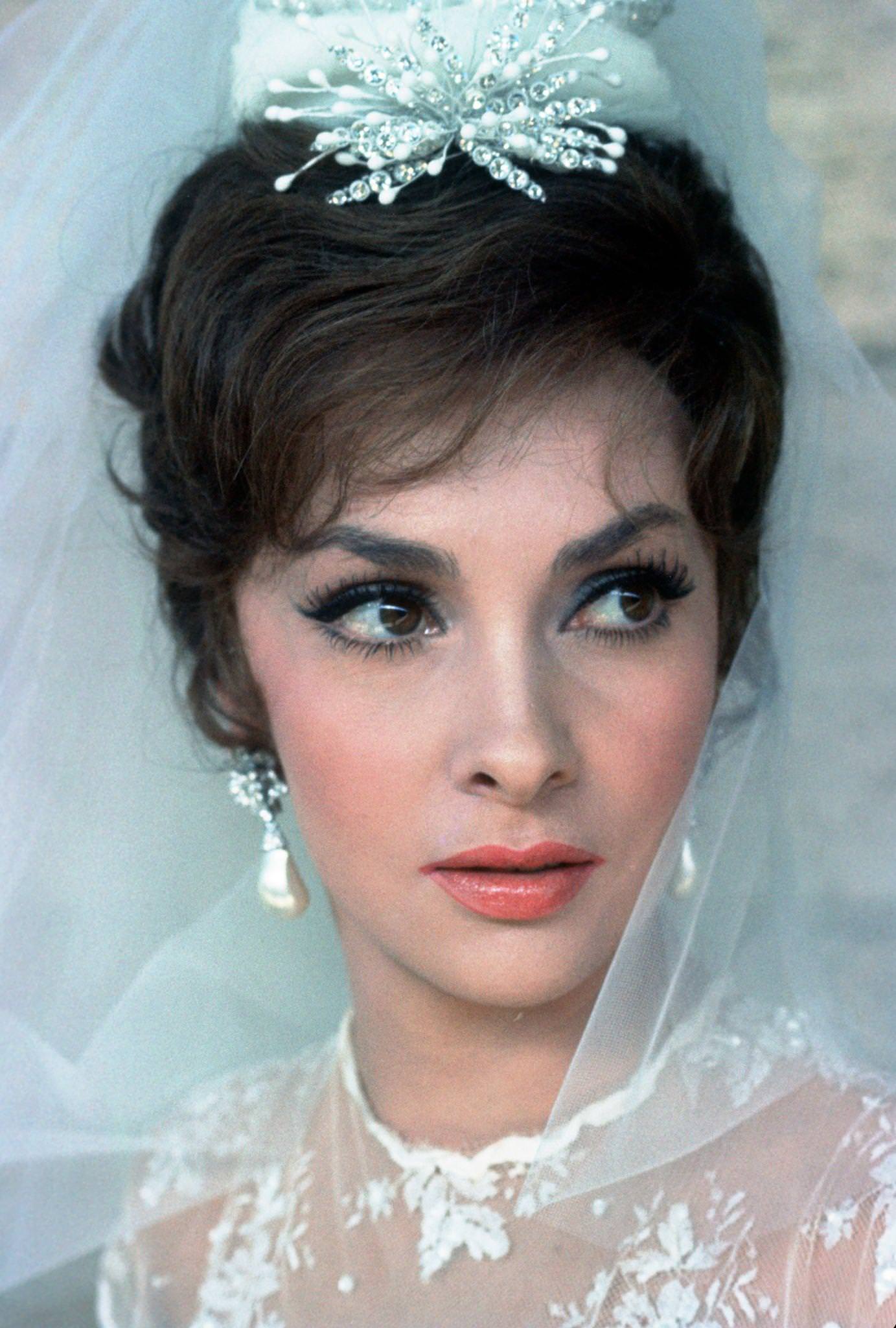 Gina Lollobrigida as a bride for "Come September" in Rome, Italy, 1960.
