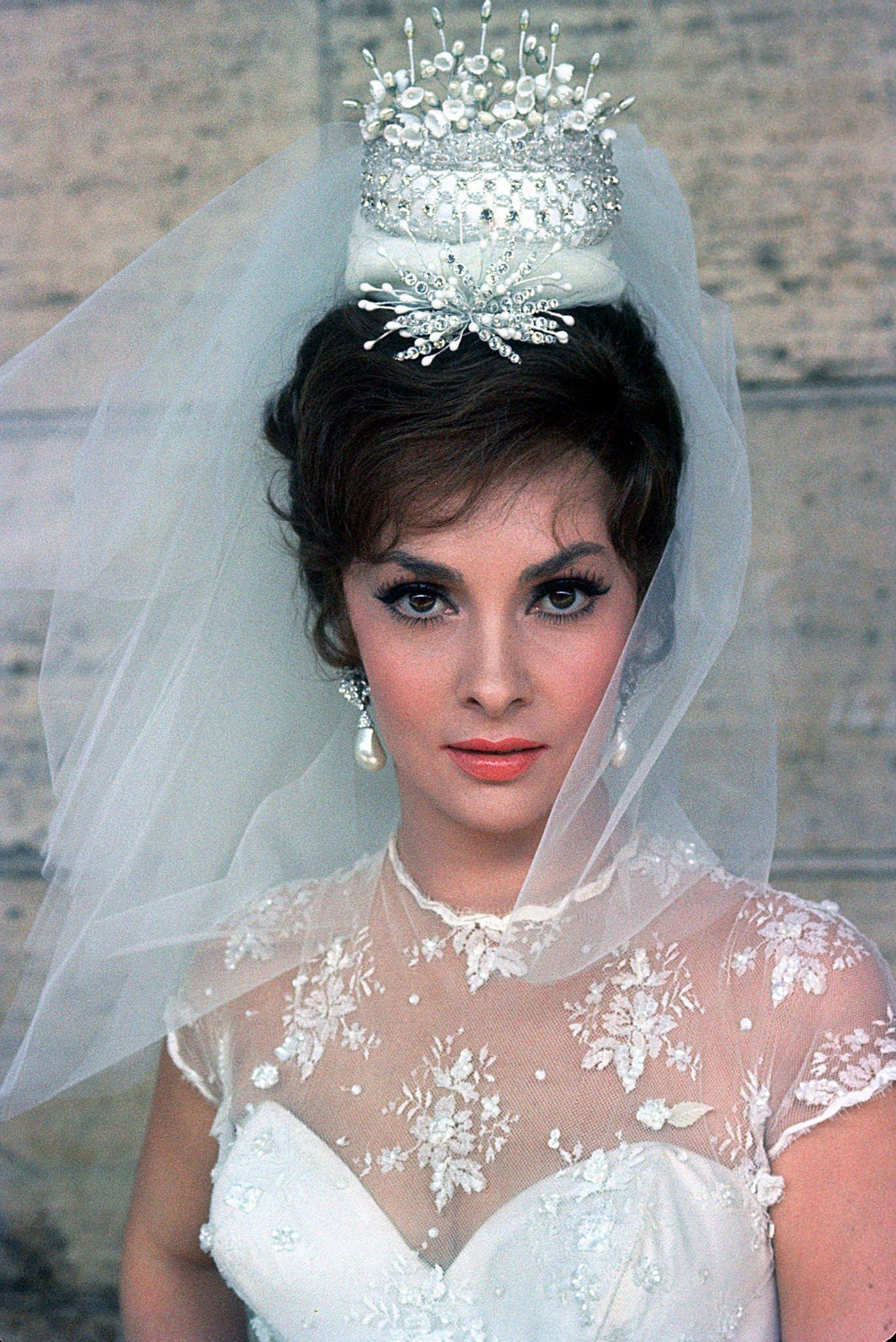Gina Lollobrigida as a bride for "Come September" in Rome, Italy, 1960.