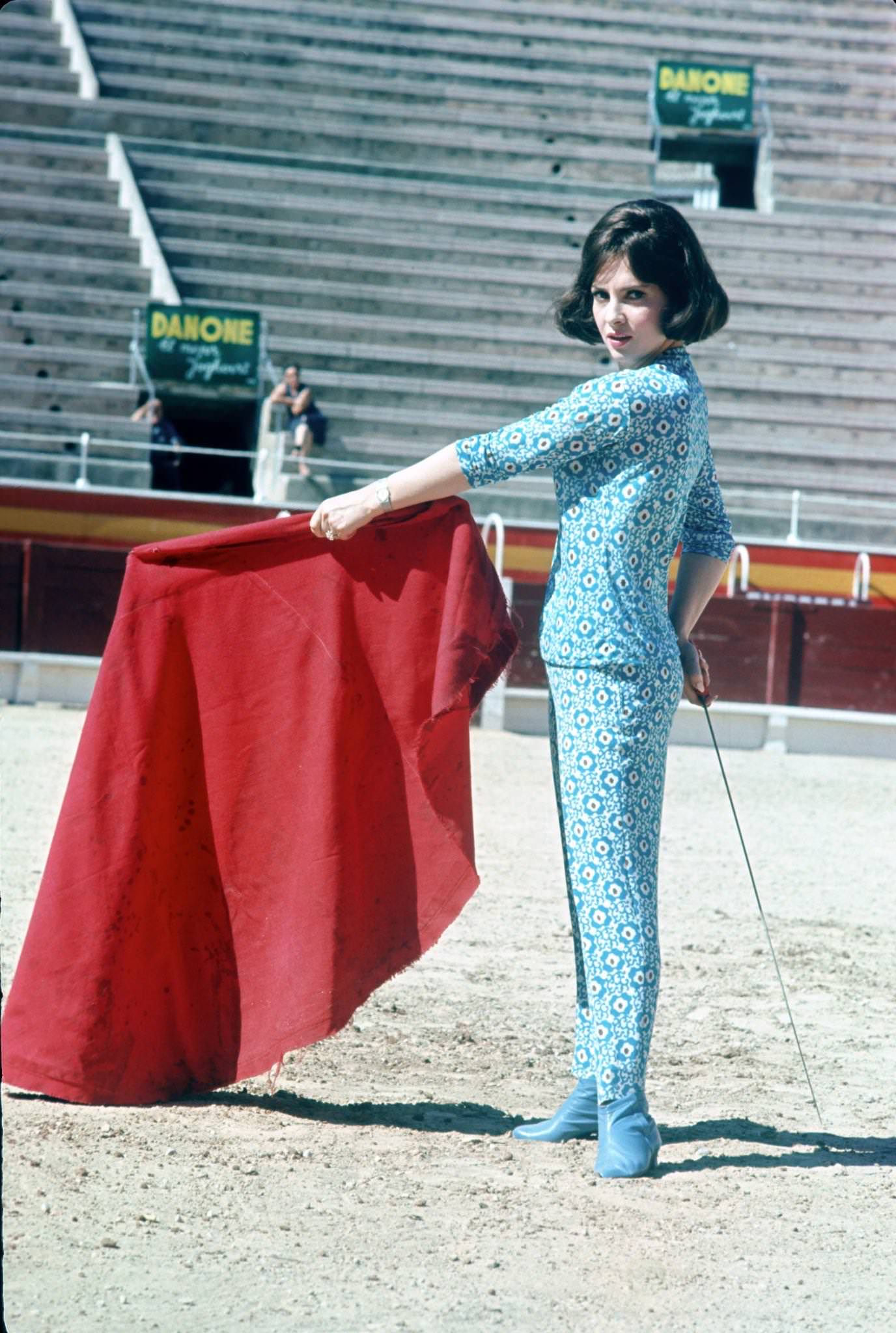 Gina Lollobrigida posing as a torero, Madrid, Spain, 1958