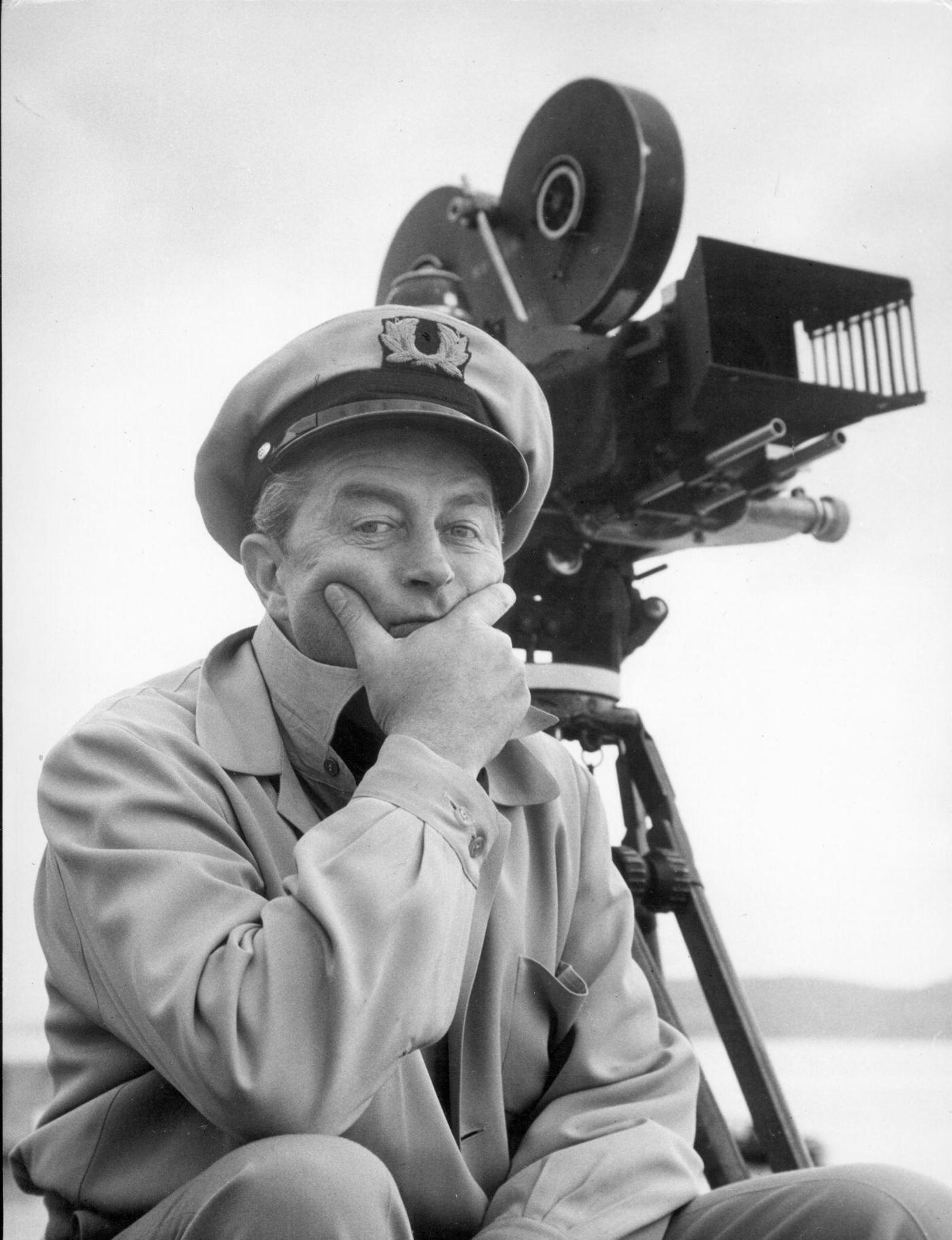 Ray Milland near a camera on the set of "Lisbon," Lisbon, Portugal, 1955