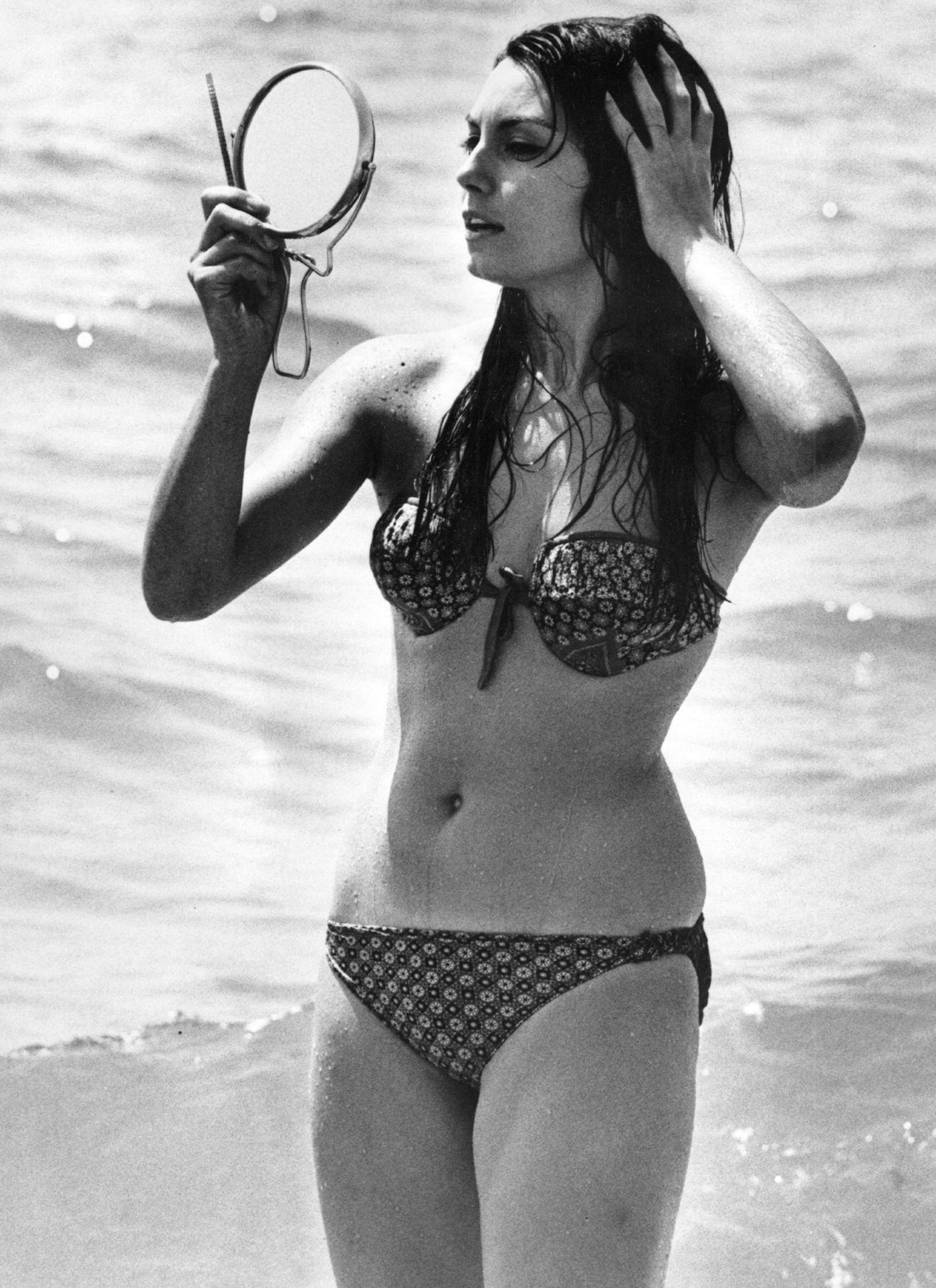 Roseanna Schiaffino in a bikini at the beach, Ostia, 1955