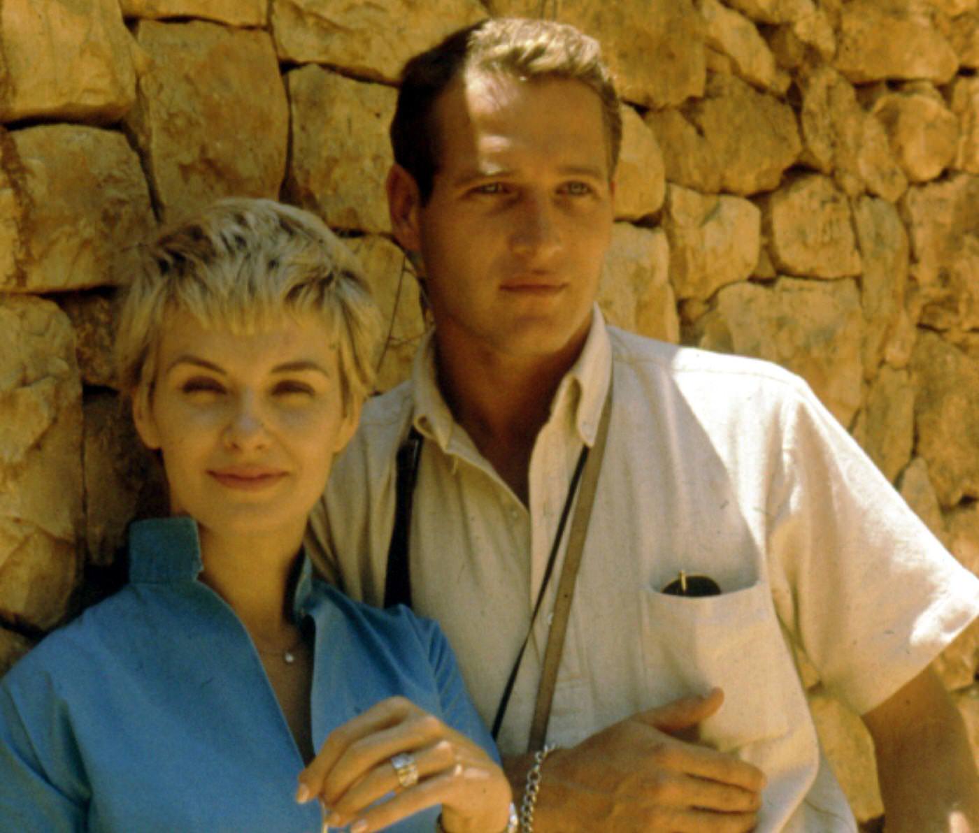 Joanne Woodward and Paul Newman pose while visiting Masada in Israel, 1959.