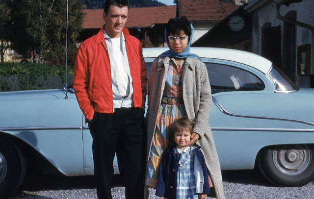 Family in Front of Blue Car, Circa 1950s