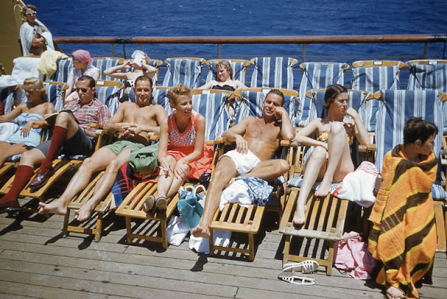 Sunbathing on Cruise, Circa 1950s