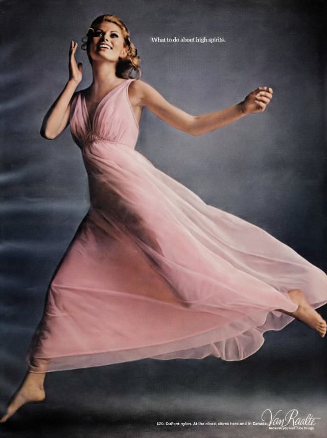 Maud Adams in Beautiful Nightgown by Van Raalte, Vogue, October 1968