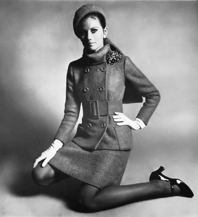 Maud Adams in Lilac Heather Wool Tweed Suit by Chester Weinberg, Vogue, September 1968
