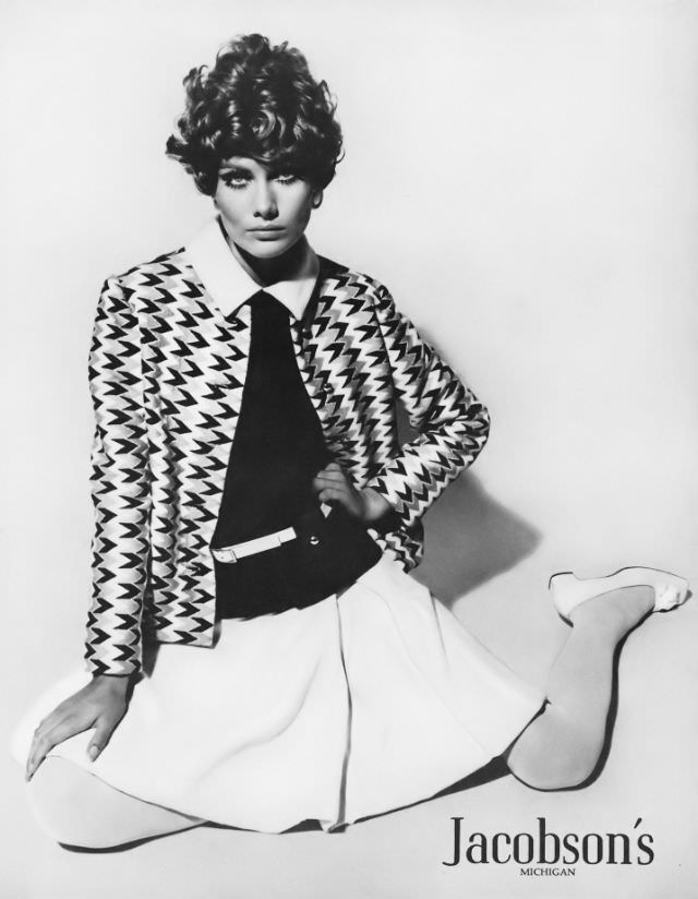 Maud Adams in Teal Traina's Three-Piece Ensemble, Vogue, December 1967