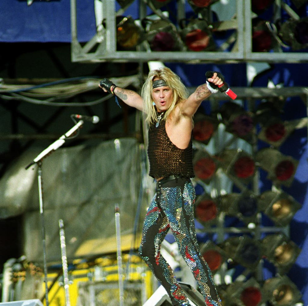 Motley Crue lead singer Vince Neil works a crowd of 70,000 Soviet rock fans into a frenzy during the Moscow Music Peace Festival.