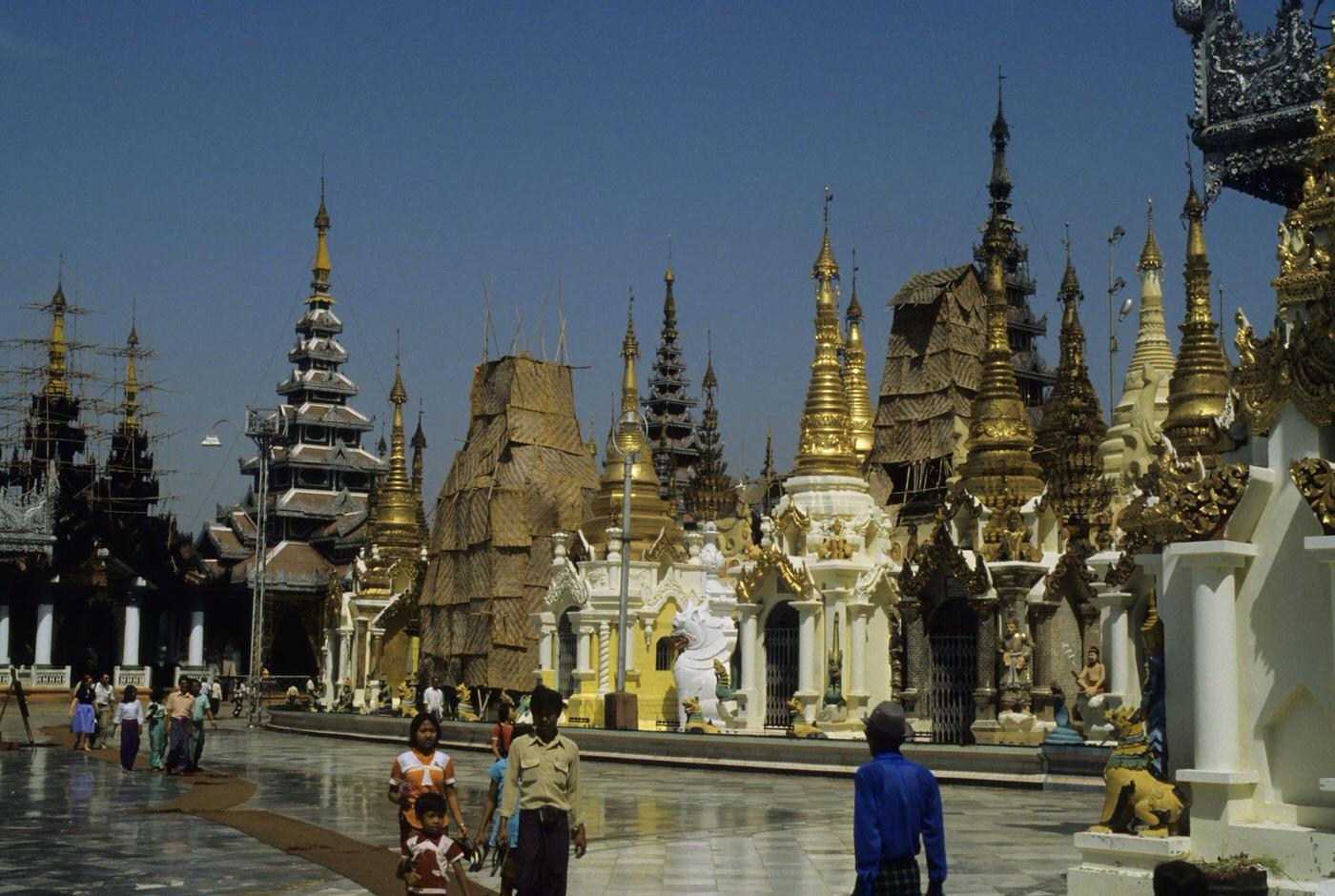 Burma, Rangoon Swedagon Pagoda, Guilded Stupas, 1981