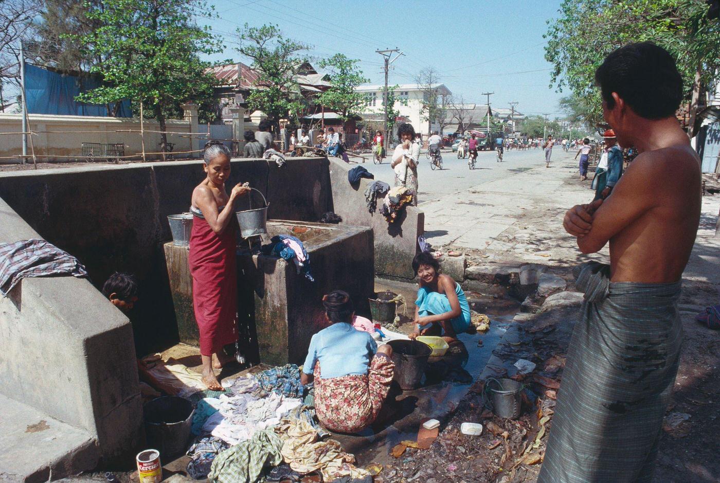 Public washing area in Mandalay, Burma, 1988.