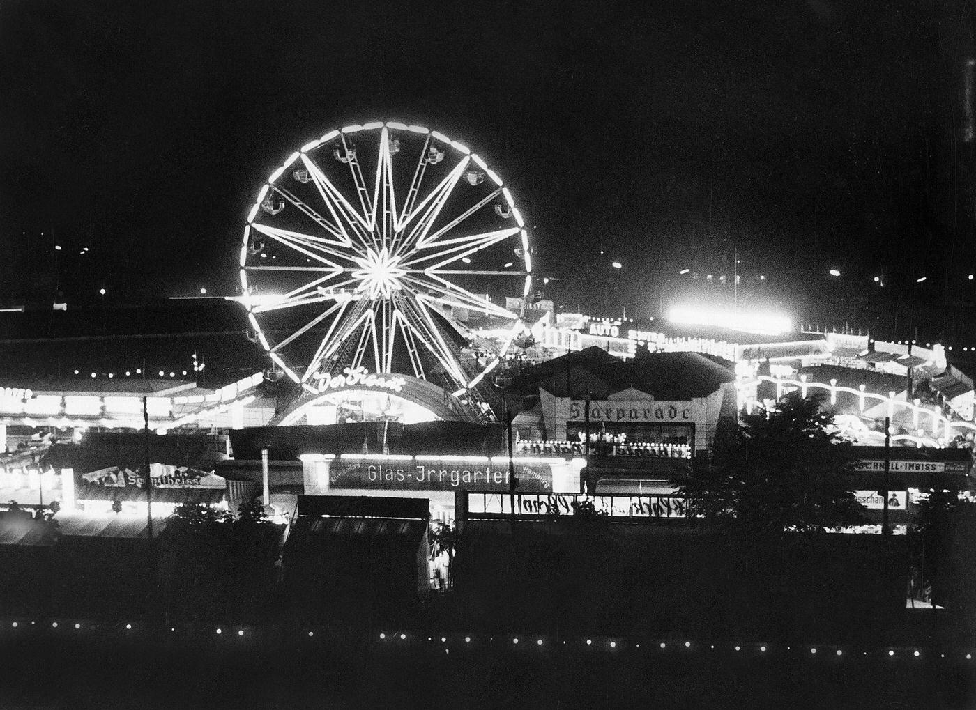 Oktoberfest Berlin with Riesenrad (Giant Wheel). 1963.