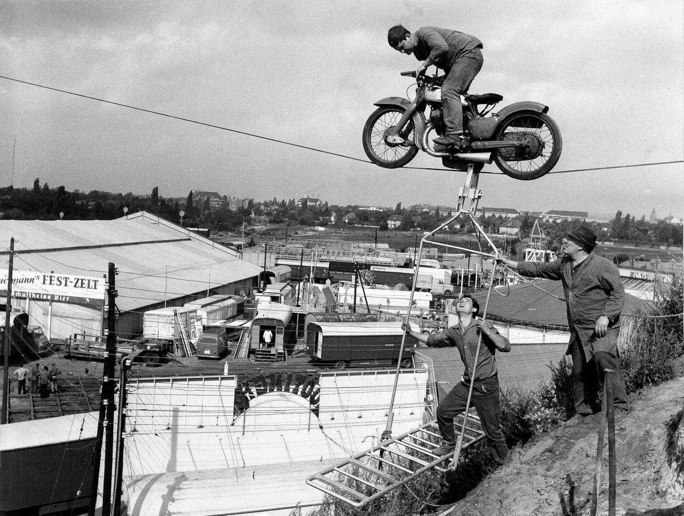 Zugspitz Traber aerial act at Oktoberfest, 1965.