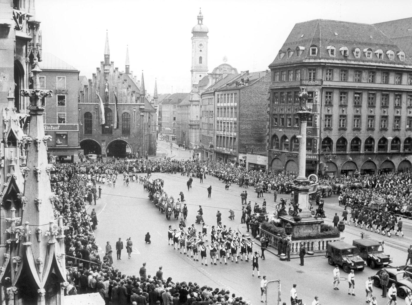 Parade on Marienplatz during Oktoberfest. 1966.
