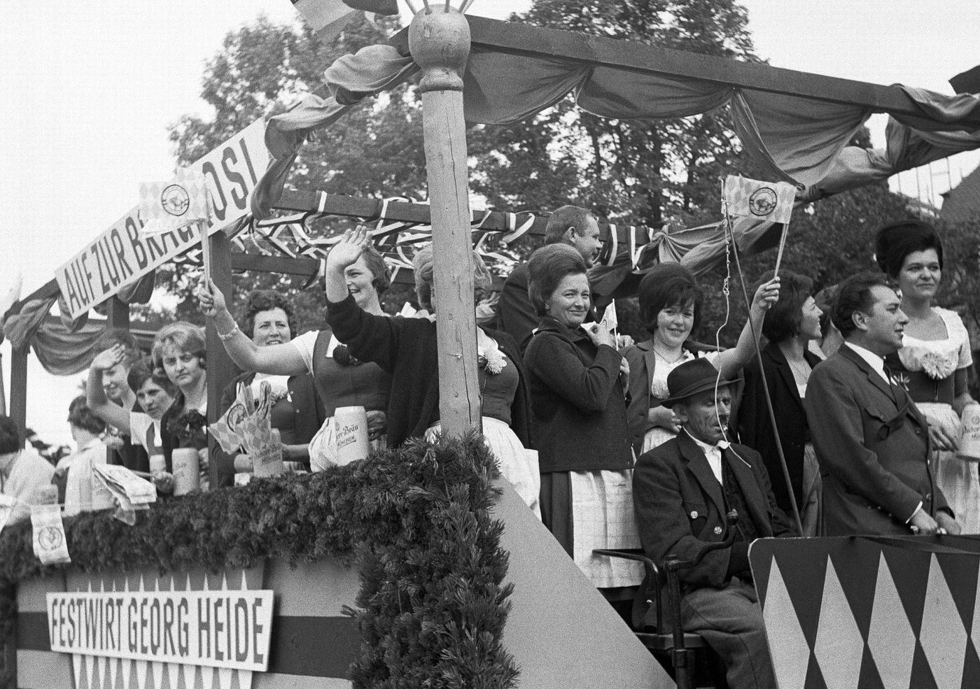 Brewery cart fun at Munich Oktoberfest. 1966.