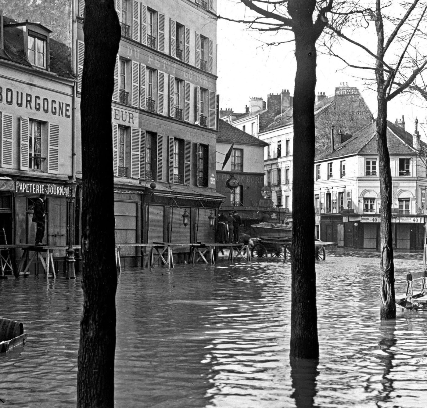 Flooding in Paris following Seine river flood, 1910.