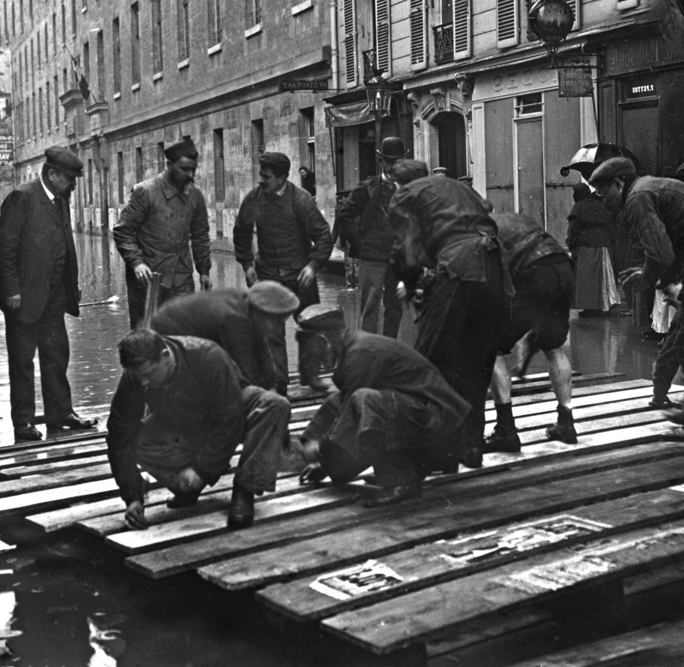 Flood in Paris after rise in Seine river, 1910.