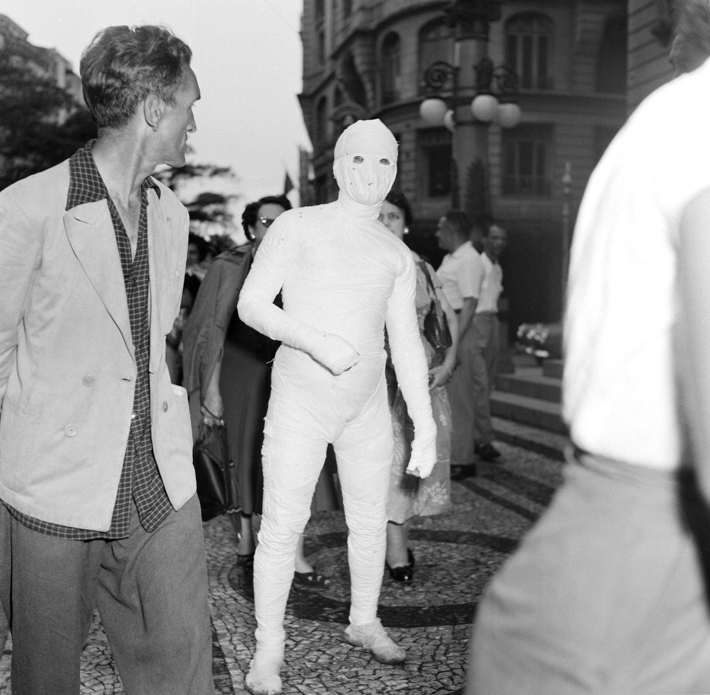 Poser in Costume on Street, Rio Carnival 1953