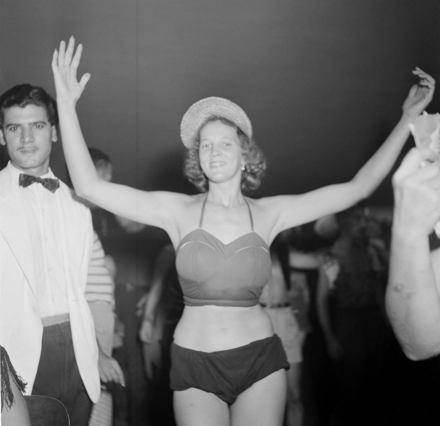 Costumed Partygoer Dancing, Carnival in Rio 1953
