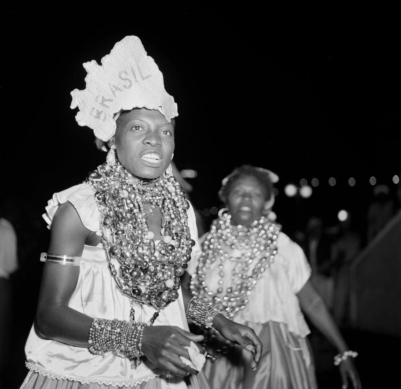 Carnival parade revelers march in Rio de Janeiro's Carnival. 1953