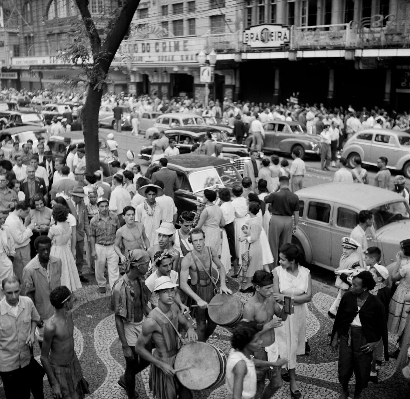 Parade Revelers Walking, Carnival in Rio 1953