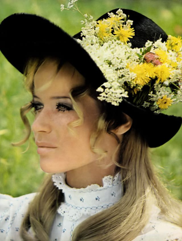 Veruschka wears a Tyrolean flower-adorned hat, Tyrol, Austria, Vogue, 1967