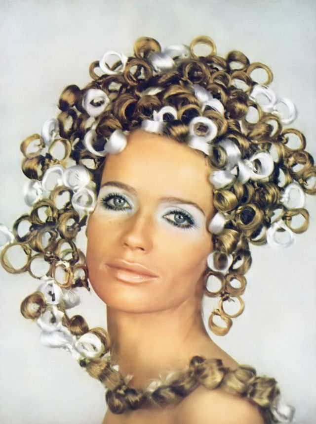 Veruschka's curls by Veruschka, makeup by John Robert Powers, Vogue, 1968