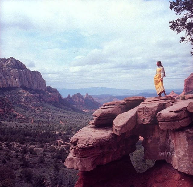 Veruschka in a pinafore dress by Geoffrey Beene, Arizona, Vogue, 1968