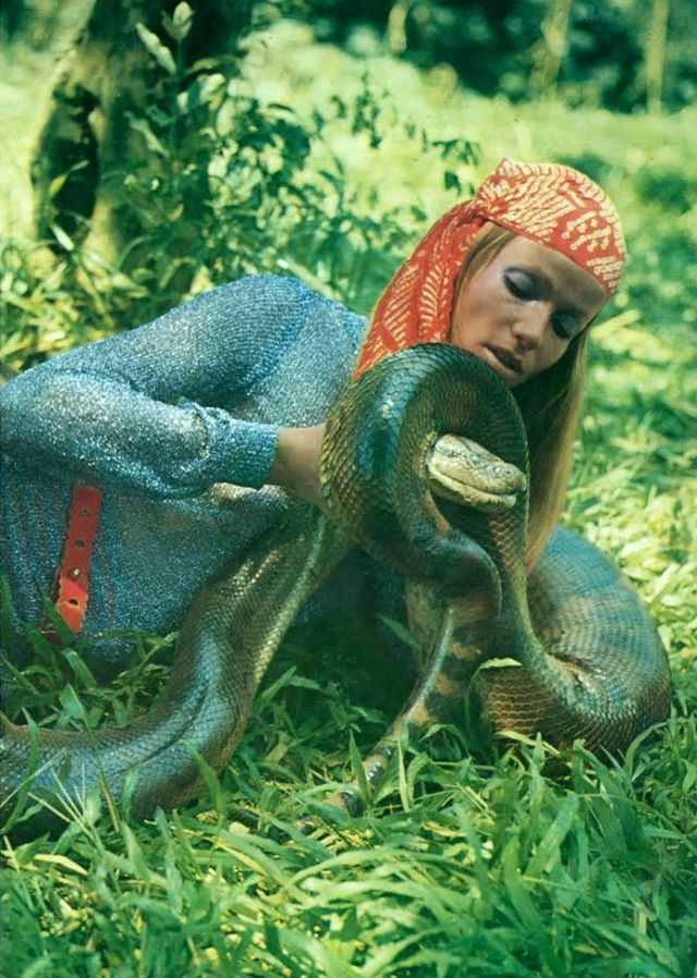 Veruschka in a lurex mini by Dorothée Bis, Columbia, Vogue, 1969