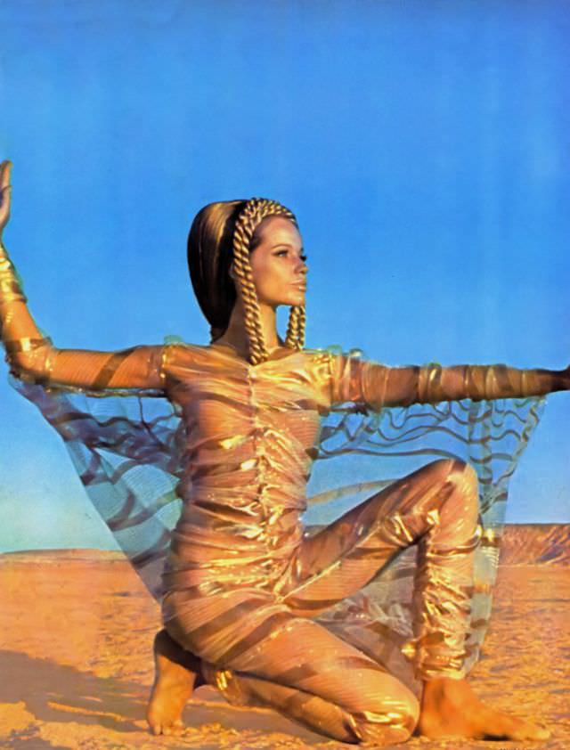 Veruschka in a sheer organza djellaba, Vogue, 1967