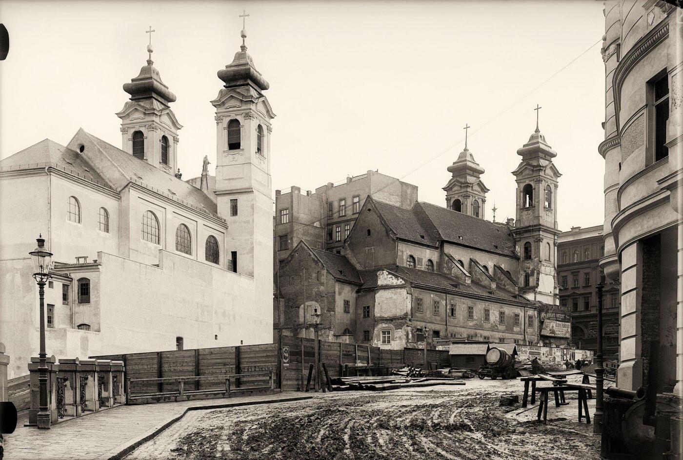 The new and old Laimgrubenkirche in Mariahilf, Vienna, About 1907
